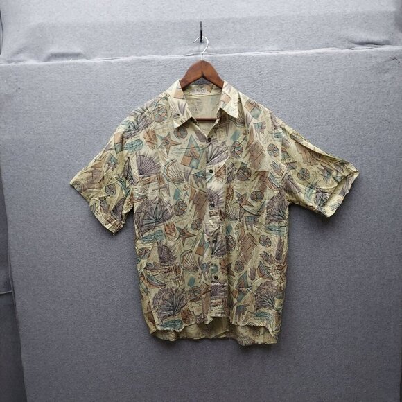 Vintage Rifky By Rohs Beige Abstract Print Button-Up Short Sleeve Shirt - Picture 1 of 3